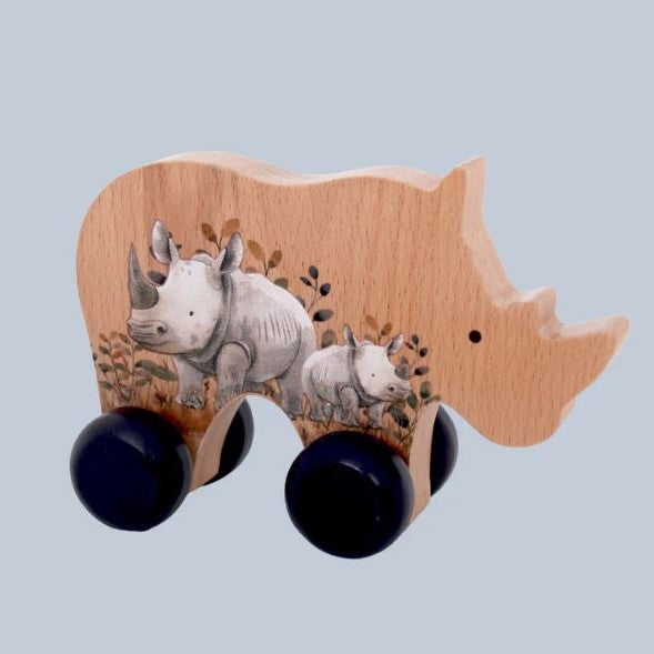 Wooden Push Toy - Rhino (Safari Collection)