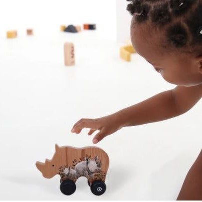 Wooden Push Toy - Rhino (Safari Collection)