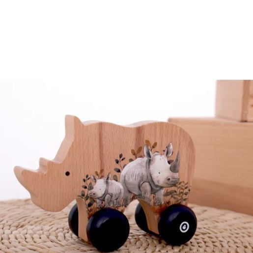 Wooden Push Toy - Rhino (Safari Collection)