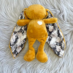 Mustard cuddle bunny with white heart and pampas silk ears