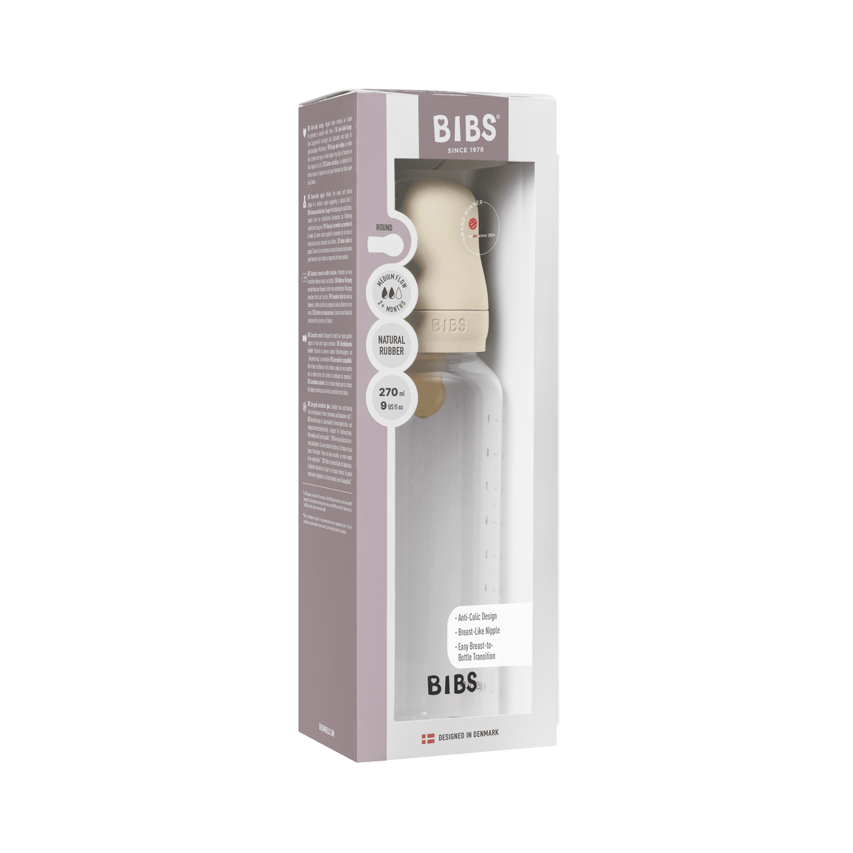 BIBS Plastic Baby Bottle - Medium Flow Latex Nipple 270ml