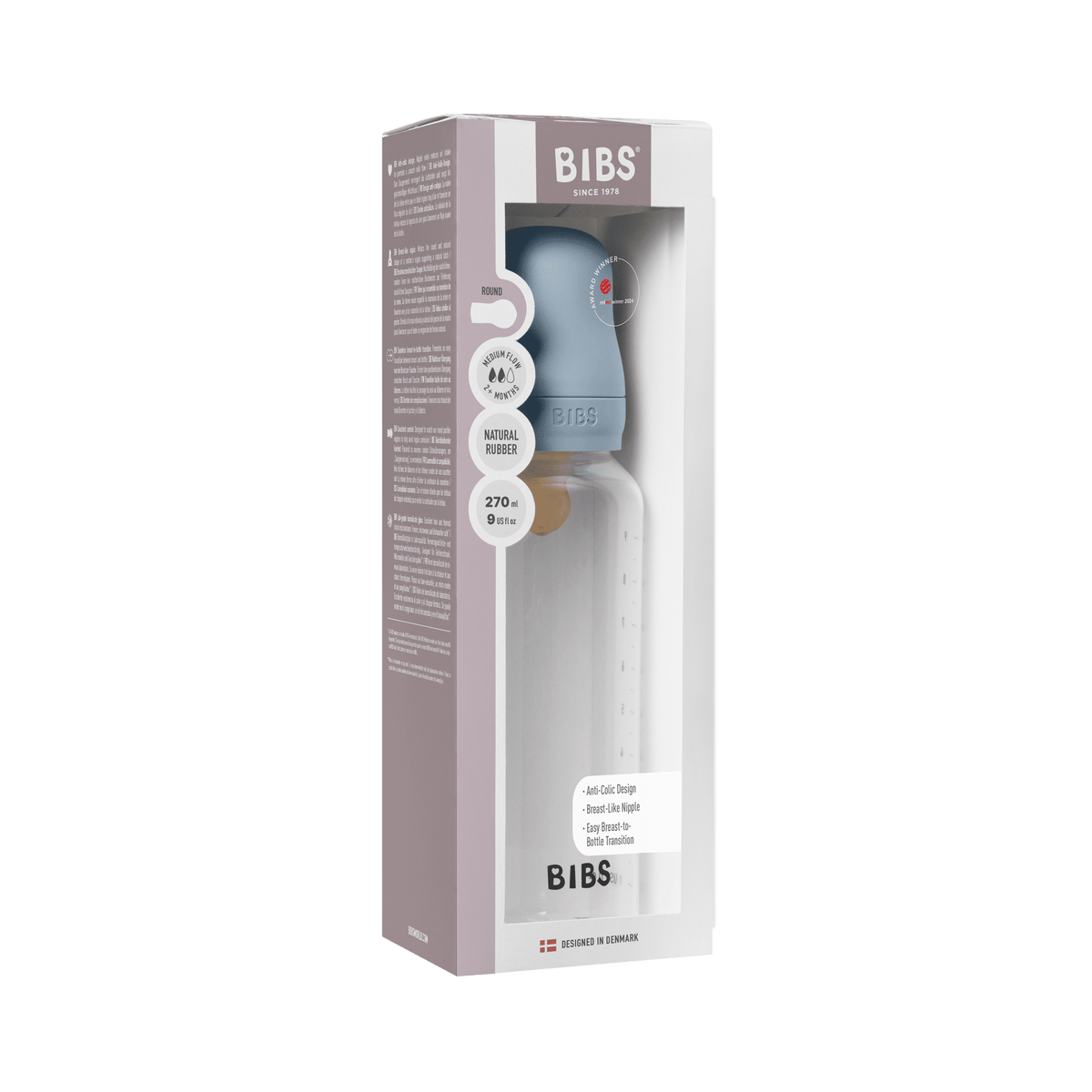 BIBS Plastic Baby Bottle - Medium Flow Latex Nipple 270ml