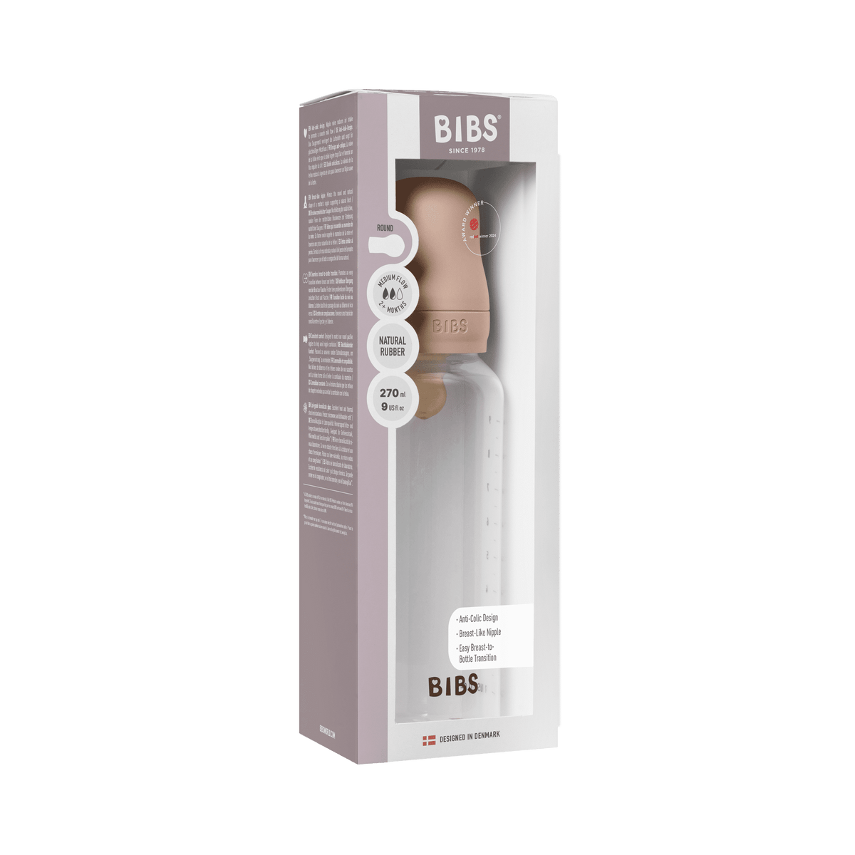 BIBS Plastic Baby Bottle - Medium Flow Latex Nipple 270ml