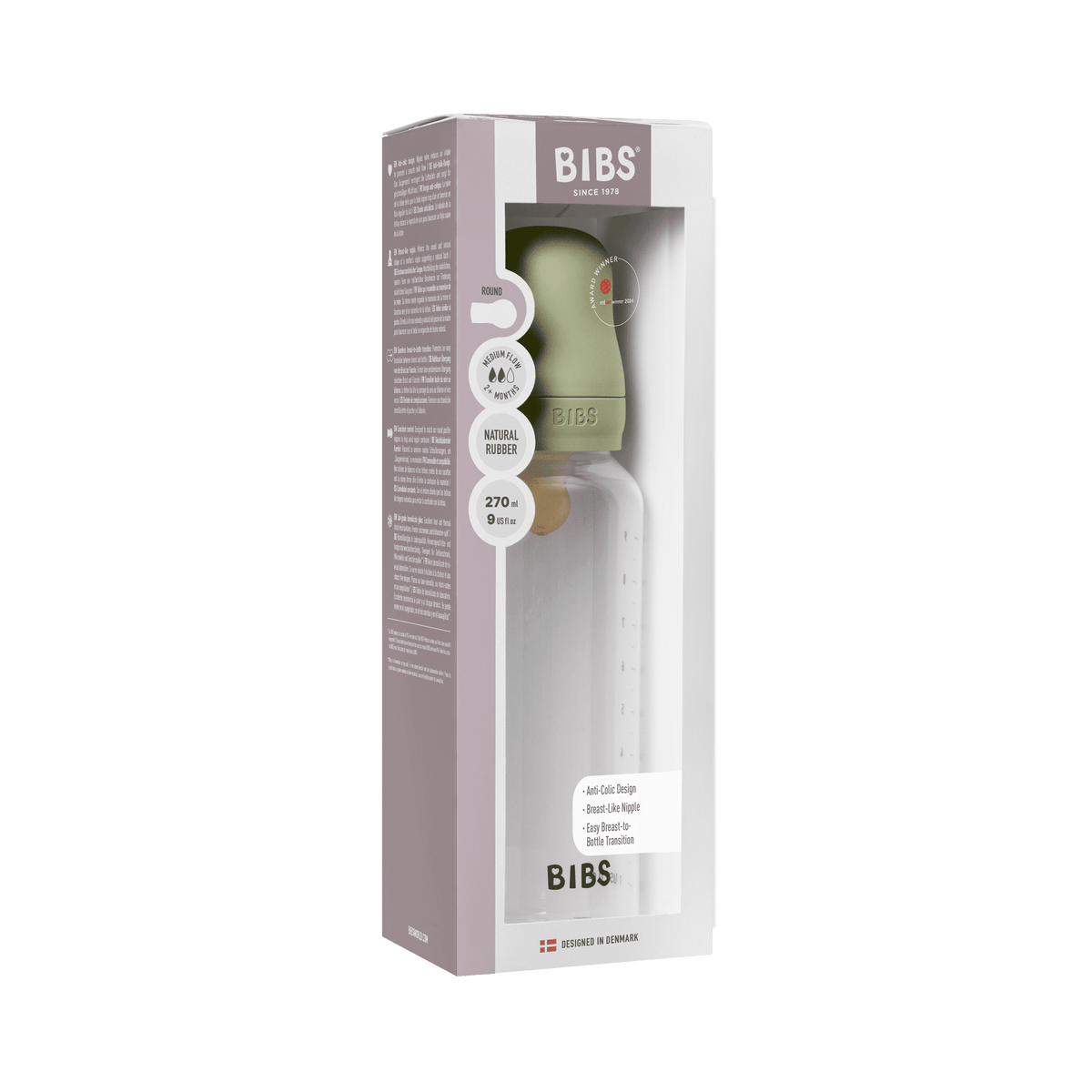 BIBS Plastic Baby Bottle - Medium Flow Latex Nipple 270ml