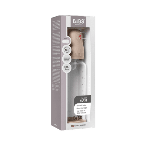 BIBS Glass Baby Bottle + Silicone Nipple 240ml