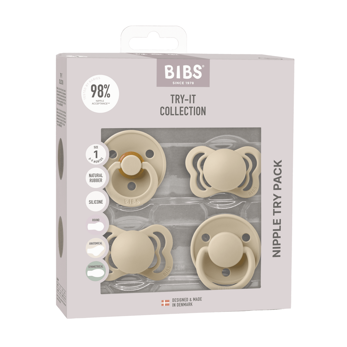 Size 1 BIBS Pacifiers Try-it Collection -  4 Pack