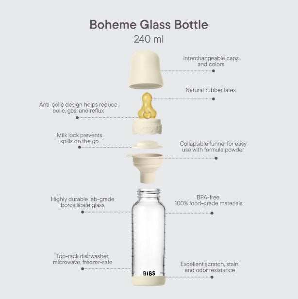 BIBS Glass Boheme Baby Bottle 240ml + Latex Nipple Medium Flow