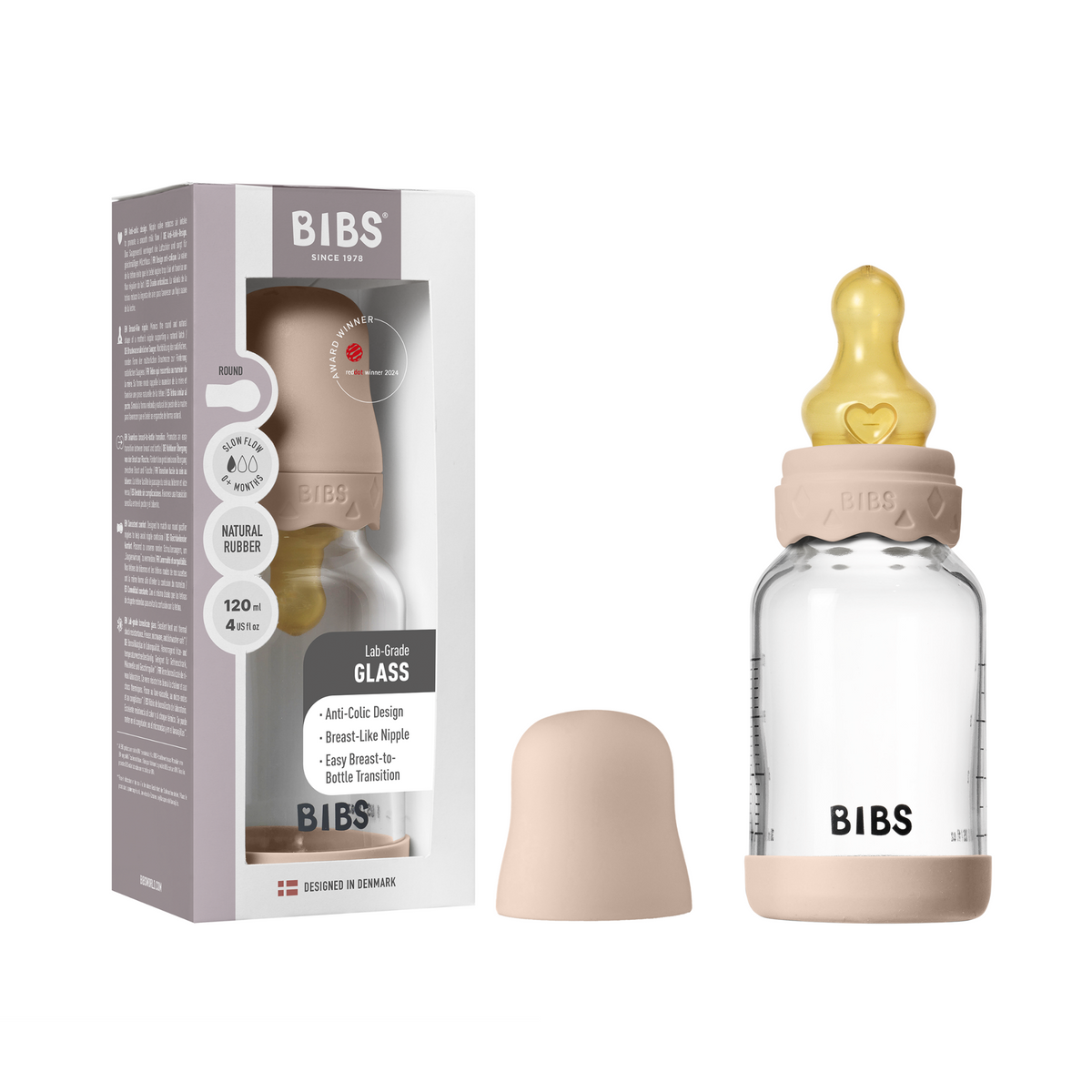 BIBS Glass Boheme Baby Bottle 120ml + Latex Nipple Slow Flow