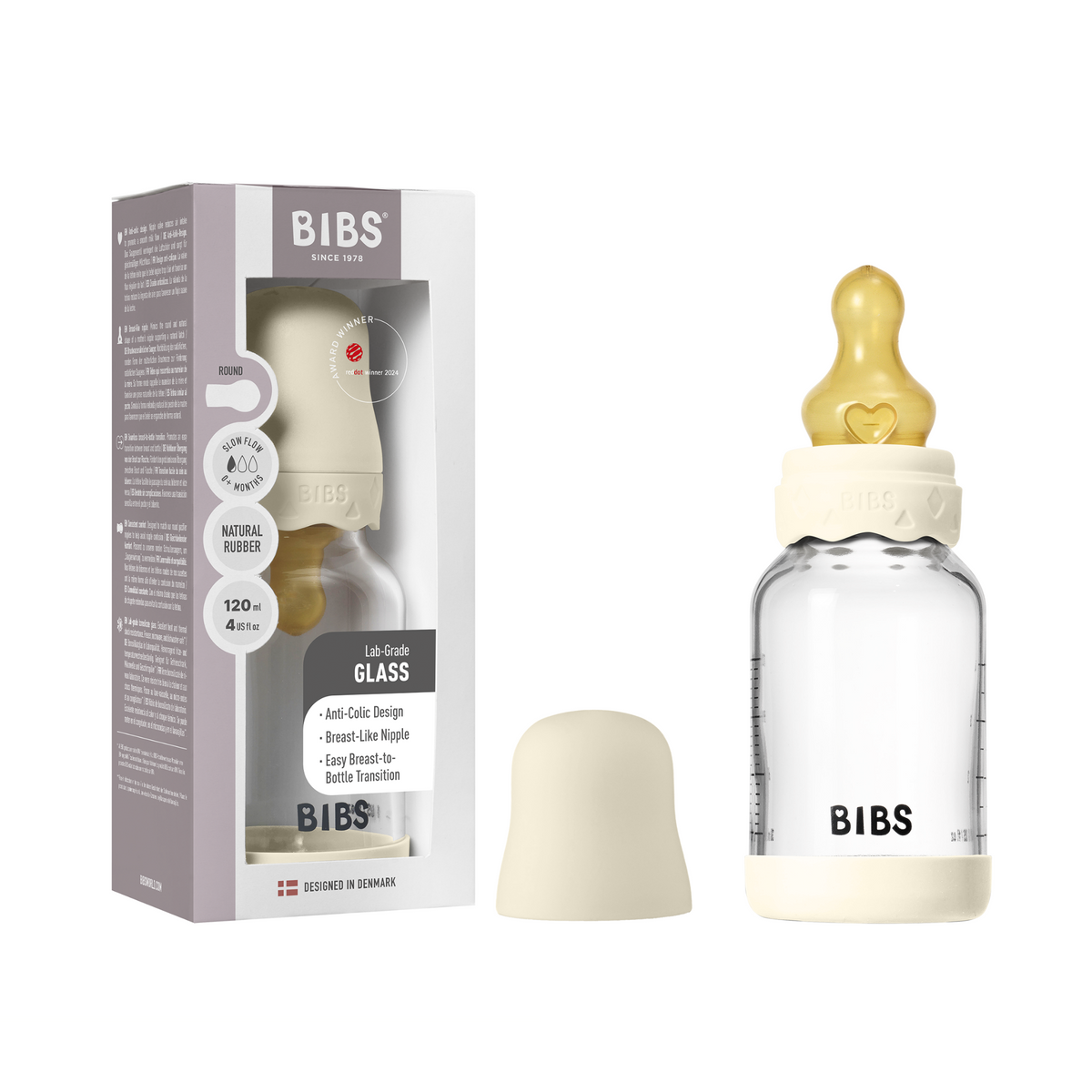 BIBS Glass Boheme Baby Bottle 120ml + Latex Nipple Slow Flow