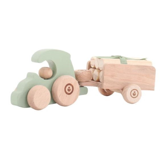 Wooden Tractor & Trailer Push Toy for Toddlers