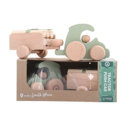 Wooden Tractor & Trailer Push Toy for Toddlers