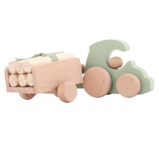 Wooden Tractor & Trailer Push Toy for Toddlers