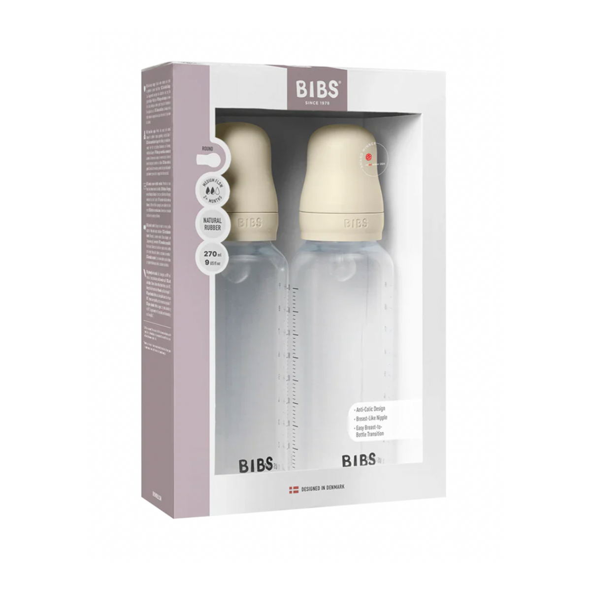 BIBS Plastic Baby Bottle 2-Pack 270ml - Silicone Nipple