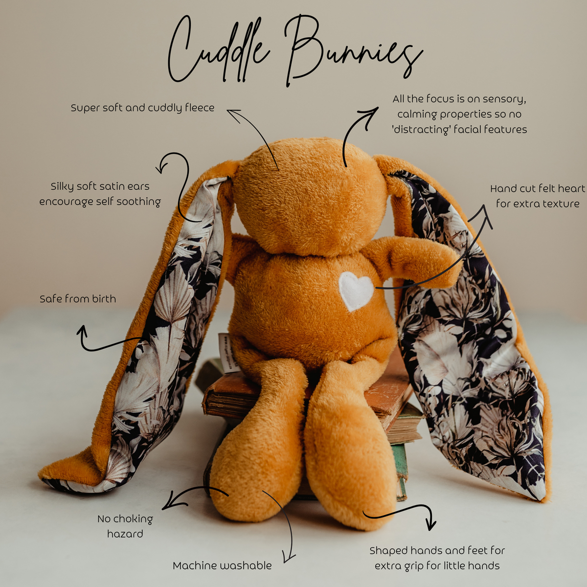 beach bunny tiger lily Cuddle Bunny Sensory Sleep Toy Grey | Soft Satin Ears