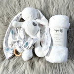 White with Terrazzo Bunny Gift Set includes: Ears teether, Bunny and Fleece blanket.