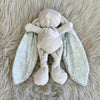 Grey cuddle bunny with white heart and mud cloth pattern silk ears