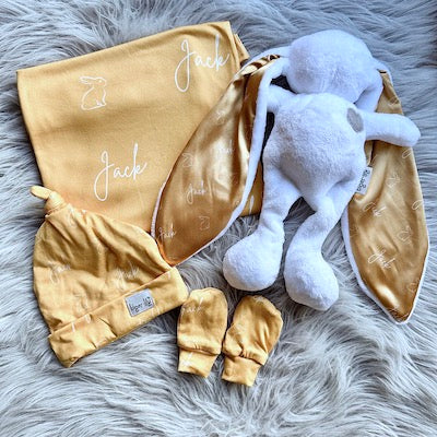 Custom Name Swaddle Set & Bunny Bundle