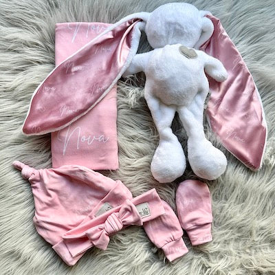 Custom Name Swaddle Set & Bunny Bundle