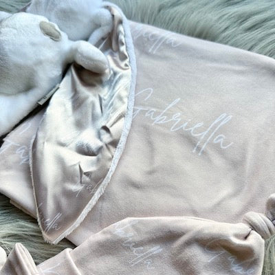 Custom Name Swaddle & Beanie Set (2 Week Lead Time)