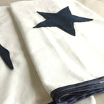 Blankie made from brushed cotton, trimmed with navy satin edging and embellished with a navy felt start.