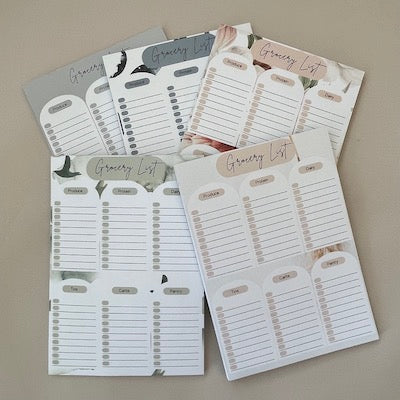 5 different colours options of A5 Grocery List Notepads