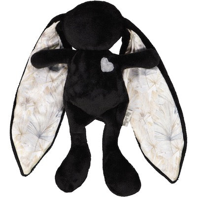 Black cuddle bunny with grey heart and beige pampas silk ears