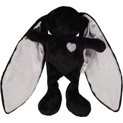 Black cuddle bunny with grey heart and plain grey silk ears