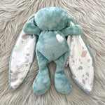 Duck egg cuddle bunny with white heart and terrazzo silk ears
