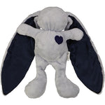 Grey cuddle bunny with navy heart and silk ears