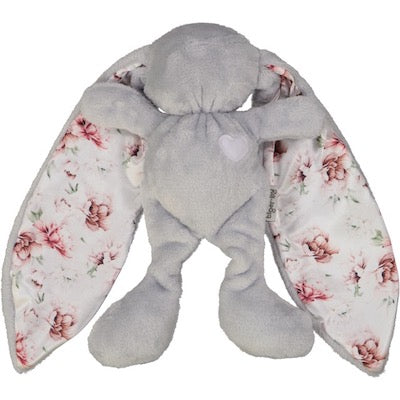 Grey cuddle bunny with white heart and peonies silk ears