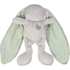 Grey cuddle bunny with grey heart and sage silk ears