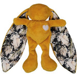 Mustard cuddle bunny with white heart and pampas silk ears