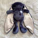 Navy cuddle bunny with grey heart and grey silk ears