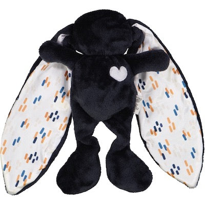 Navy cuddle bunny with grey heart and dash silk ears
