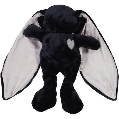 Navy cuddle bunny with grey heart and silk ears