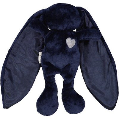Navy cuddle bunny with grey heart and navy silk ears