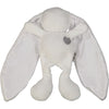 White cuddle bunny with grey heart and white silk ears