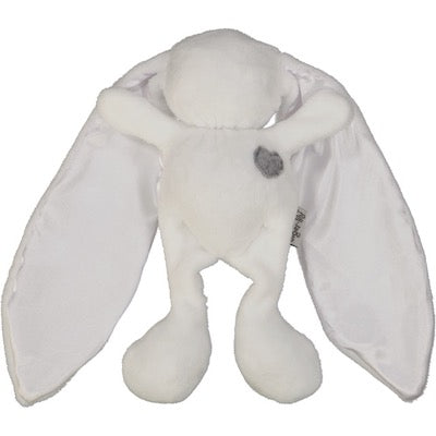 White cuddle bunny with grey heart and white silk ears