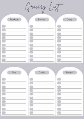 A5 Grocery list (6 Food Categories) notepad with plain background
