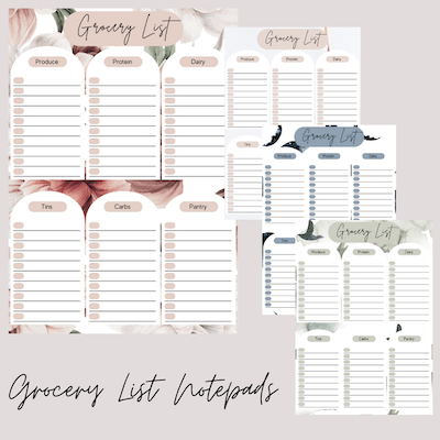 4 colours options of A5 Grocery List Notepads