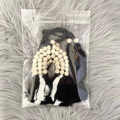 Natural wooden dangle set - black & milk rainbow and tassels