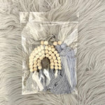 Natural wooden dangle set - grey & white rainbow and tassels