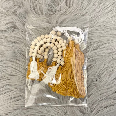 Natural wooden dangle set - mustard & milk rainbow and tassels