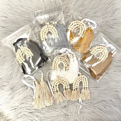 Natural wooden dangle sets - rainbow and tassels (various colours)